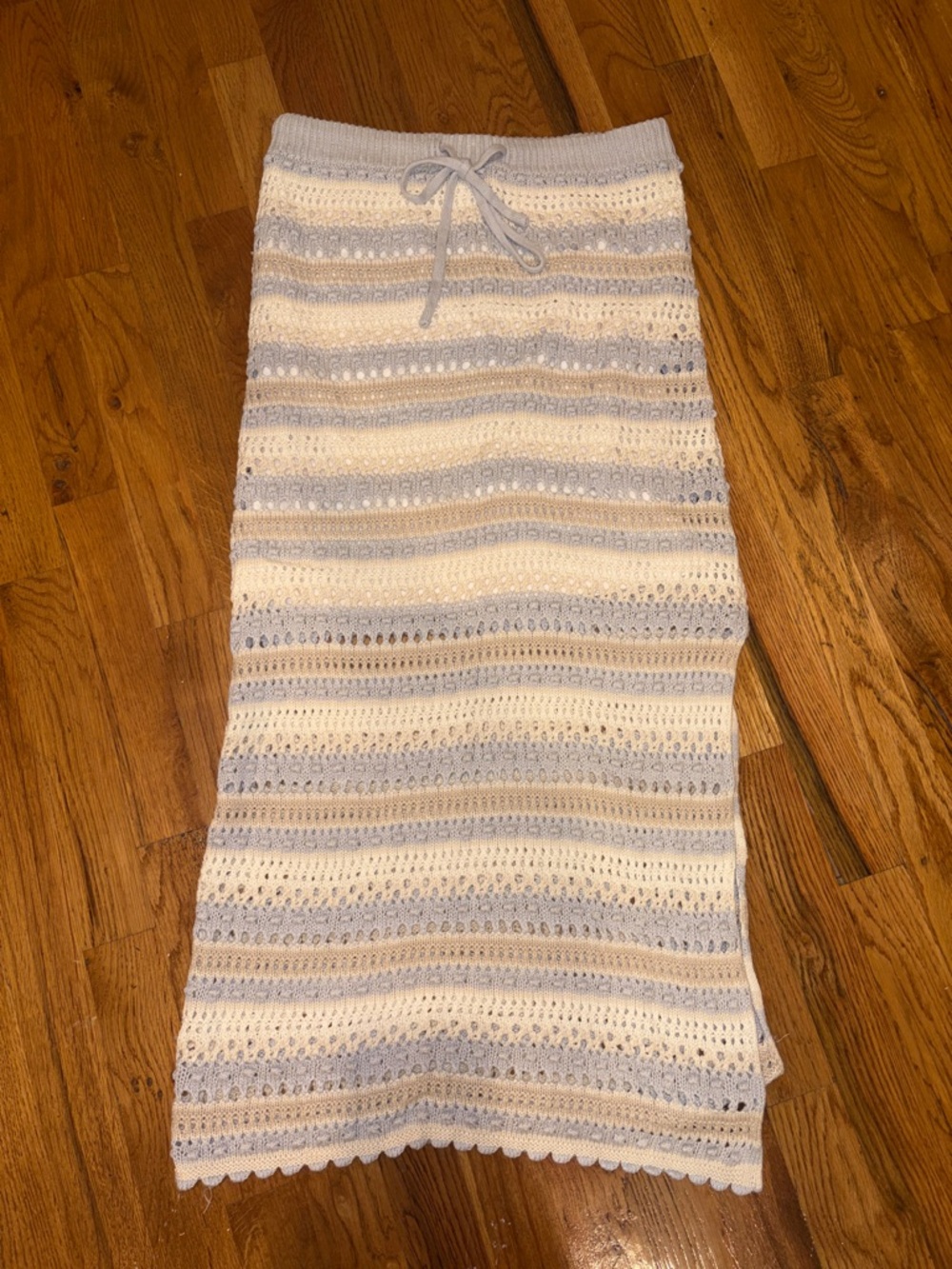 Jessica Simpson Cream and Light Blue Striped Crochet Maxi Skirt